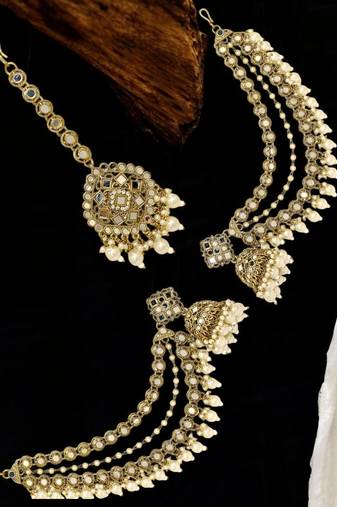 Antique gold plated mirror bahubali jhumka earring set