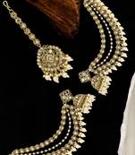 Antique gold plated mirror bahubali jhumka earring set
