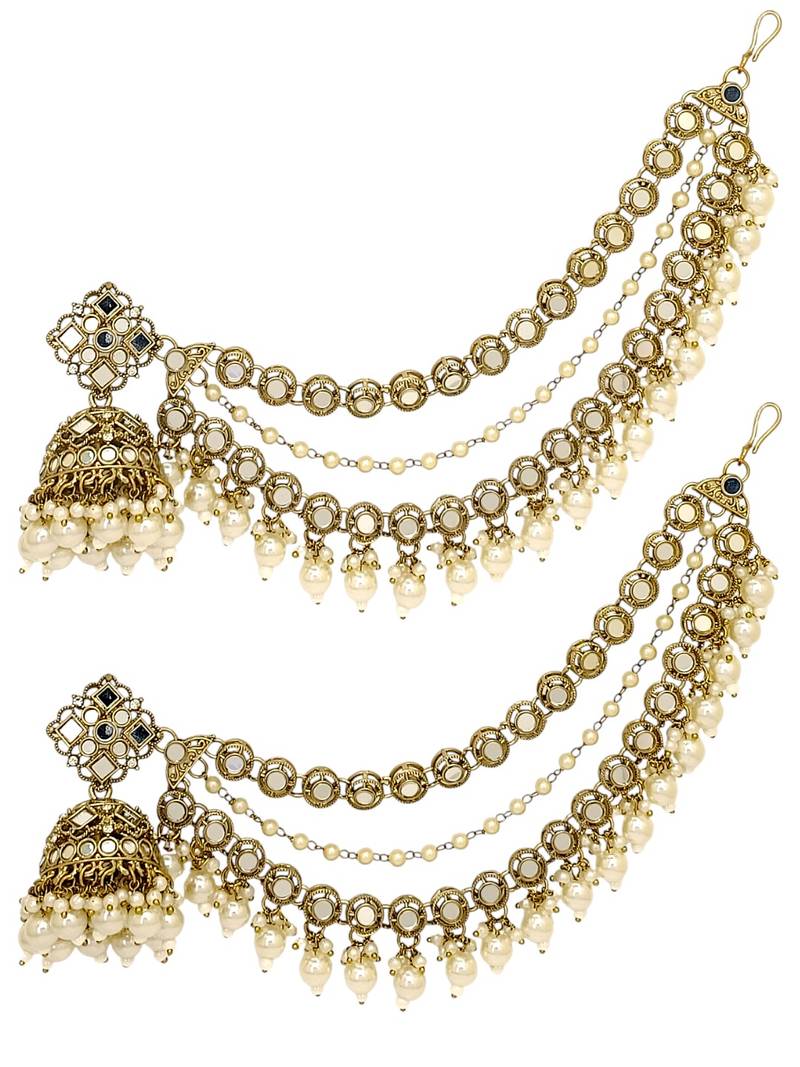 Antique gold plated mirror bahubali jhumka earring set
