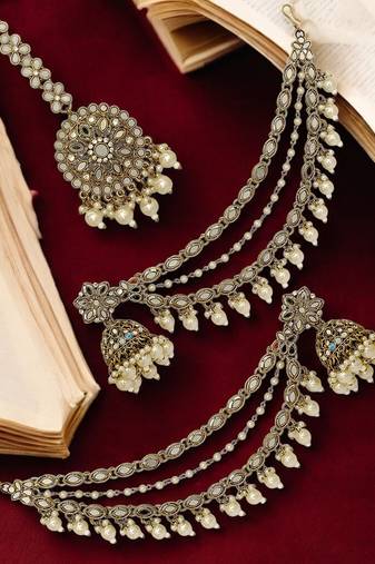 Antique gold plated bahubali mirror jhumka earring set