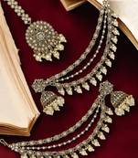 Antique gold plated bahubali mirror jhumka earring set