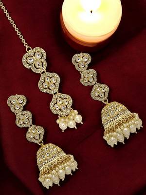 Gold plated kundan sahara long jhumka earring set 1