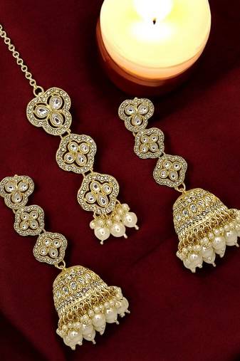 Gold plated kundan sahara long jhumka earring set