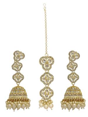 Gold plated kundan sahara long jhumka earring set 2