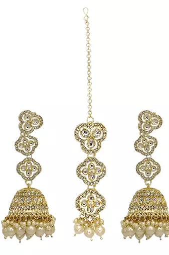 Gold plated kundan sahara long jhumka earring set