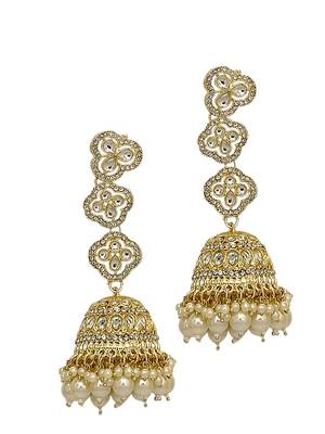 Gold plated kundan sahara long jhumka earring set 3