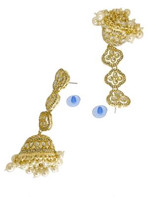 Gold plated kundan sahara long jhumka earring set 4