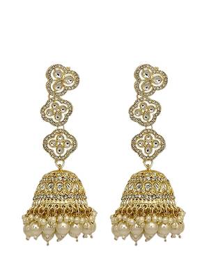 Gold plated kundan sahara long jhumka earring set 5