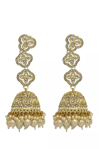 Gold plated kundan sahara long jhumka earring set