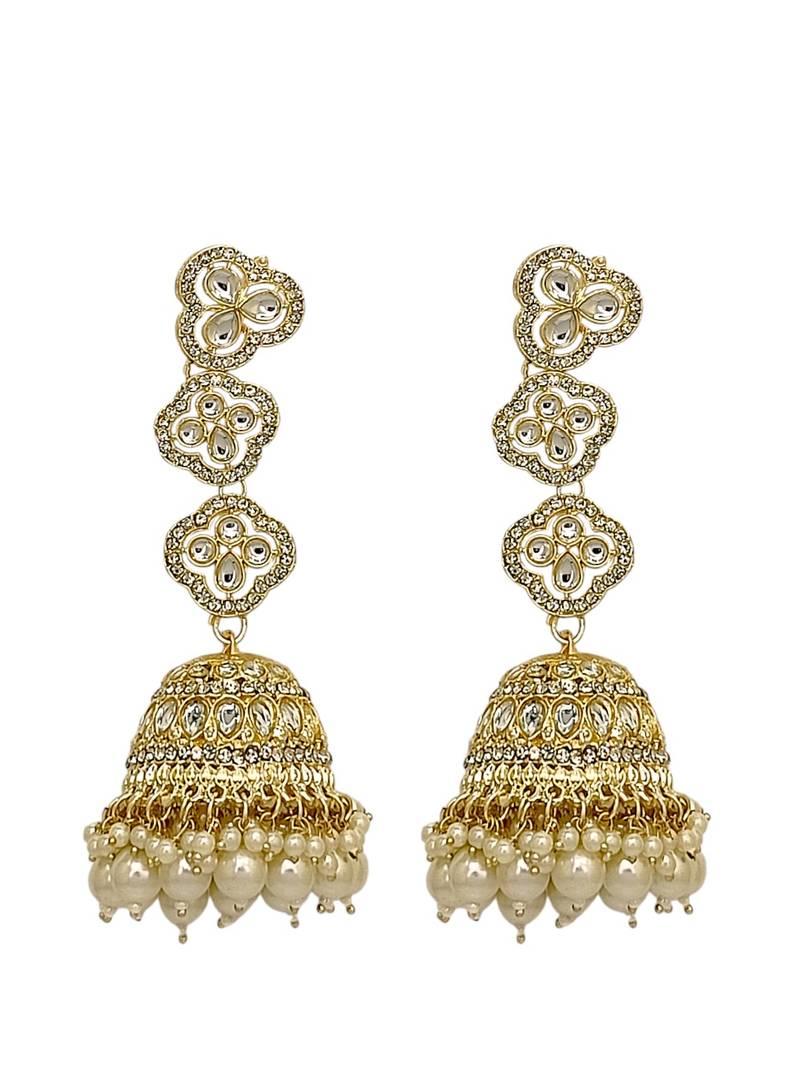 Gold plated kundan sahara long jhumka earring set