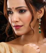 Gold Plated Kundan Green Stone Dangler Earrings