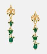 Gold Plated Kundan Green Stone Dangler Earrings