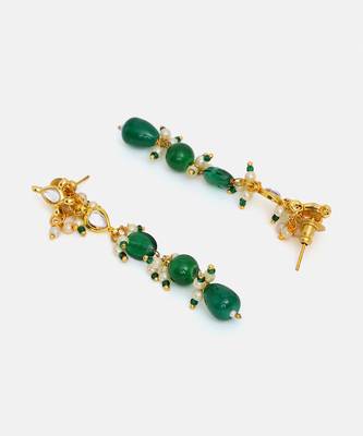 Gold Plated Kundan Green Stone Dangler Earrings 4