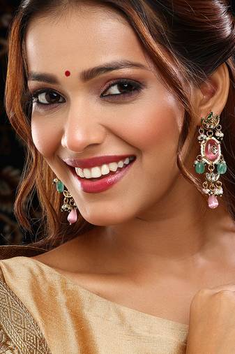 Gold Plated Kundan Multicolor Stone Earrings
