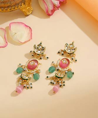 Gold Plated Kundan Multicolor Stone Earrings 2