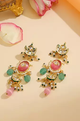 Gold Plated Kundan Multicolor Stone Earrings