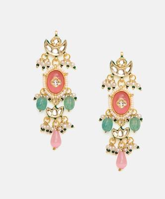 Gold Plated Kundan Multicolor Stone Earrings 3