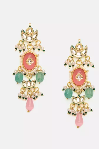 Gold Plated Kundan Multicolor Stone Earrings