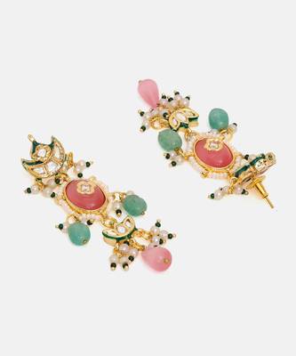 Gold Plated Kundan Multicolor Stone Earrings 4
