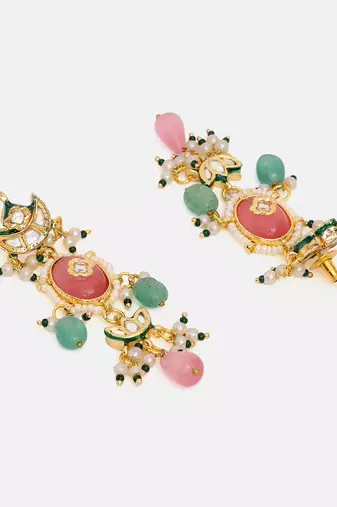 Gold Plated Kundan Multicolor Stone Earrings