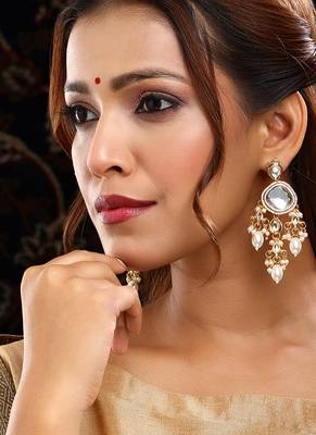 Gold Plated Kundan Pearl Dangler Earrings 1