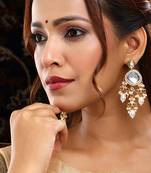 Gold Plated Kundan Pearl Dangler Earrings