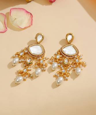 Gold Plated Kundan Pearl Dangler Earrings 2