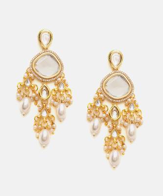 Gold Plated Kundan Pearl Dangler Earrings 3