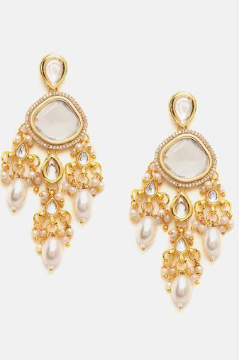 Gold Plated Kundan Pearl Dangler Earrings