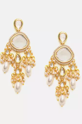 Gold Plated Kundan Pearl Dangler Earrings