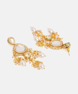 Gold Plated Kundan Pearl Dangler Earrings 4
