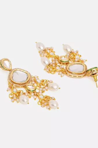 Gold Plated Kundan Pearl Dangler Earrings