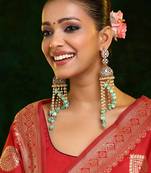 Gold Plated Kundan Green Stones Jhumkas Earrings