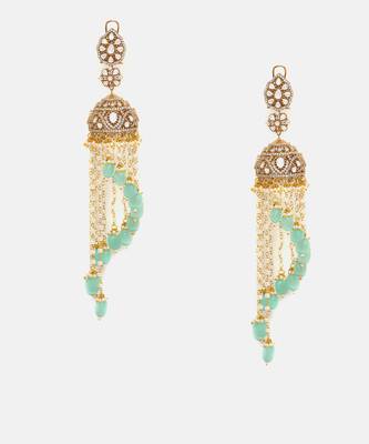 Gold Plated Kundan Green Stones Jhumkas Earrings 3