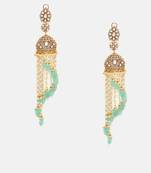 Gold Plated Kundan Green Stones Jhumkas Earrings