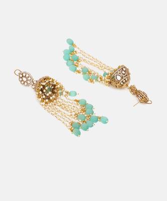 Gold Plated Kundan Green Stones Jhumkas Earrings 4