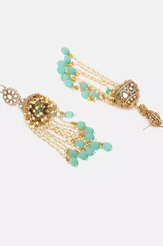 Gold Plated Kundan Green Stones Jhumkas Earrings