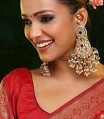 Gold Plated Kundan Green Stone Chandbali Earrings