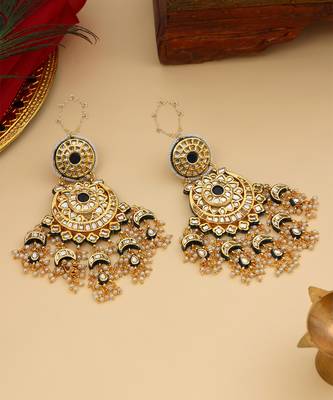 Gold Plated Kundan Green Stone Chandbali Earrings 2