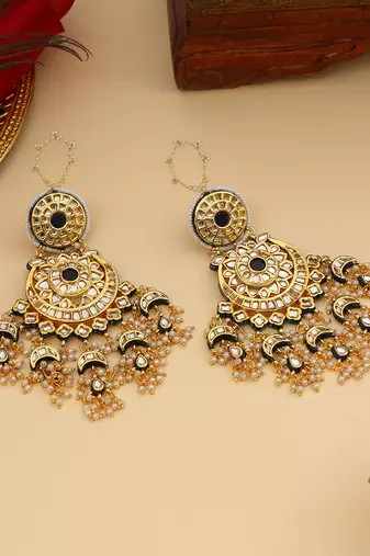 Gold Plated Kundan Green Stone Chandbali Earrings
