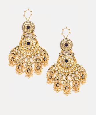 Gold Plated Kundan Green Stone Chandbali Earrings 3