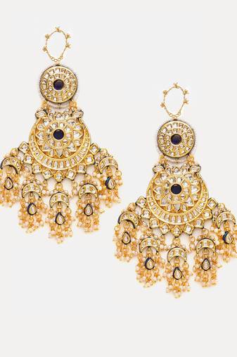 Gold Plated Kundan Green Stone Chandbali Earrings