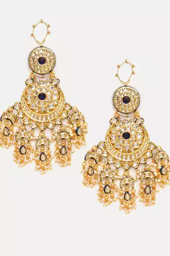 Gold Plated Kundan Green Stone Chandbali Earrings