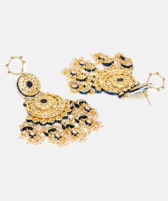 Gold Plated Kundan Green Stone Chandbali Earrings 4