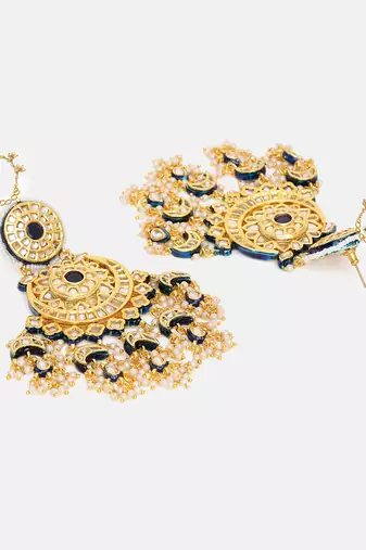 Gold Plated Kundan Green Stone Chandbali Earrings