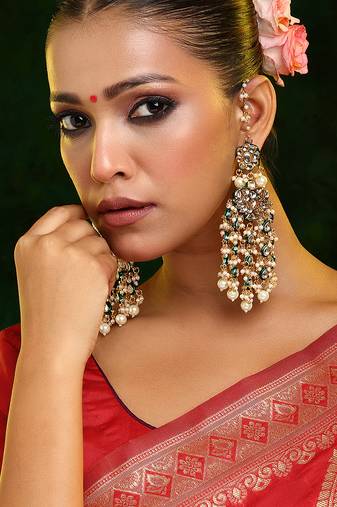 Gold Plated Kundan Dangler Earrings
