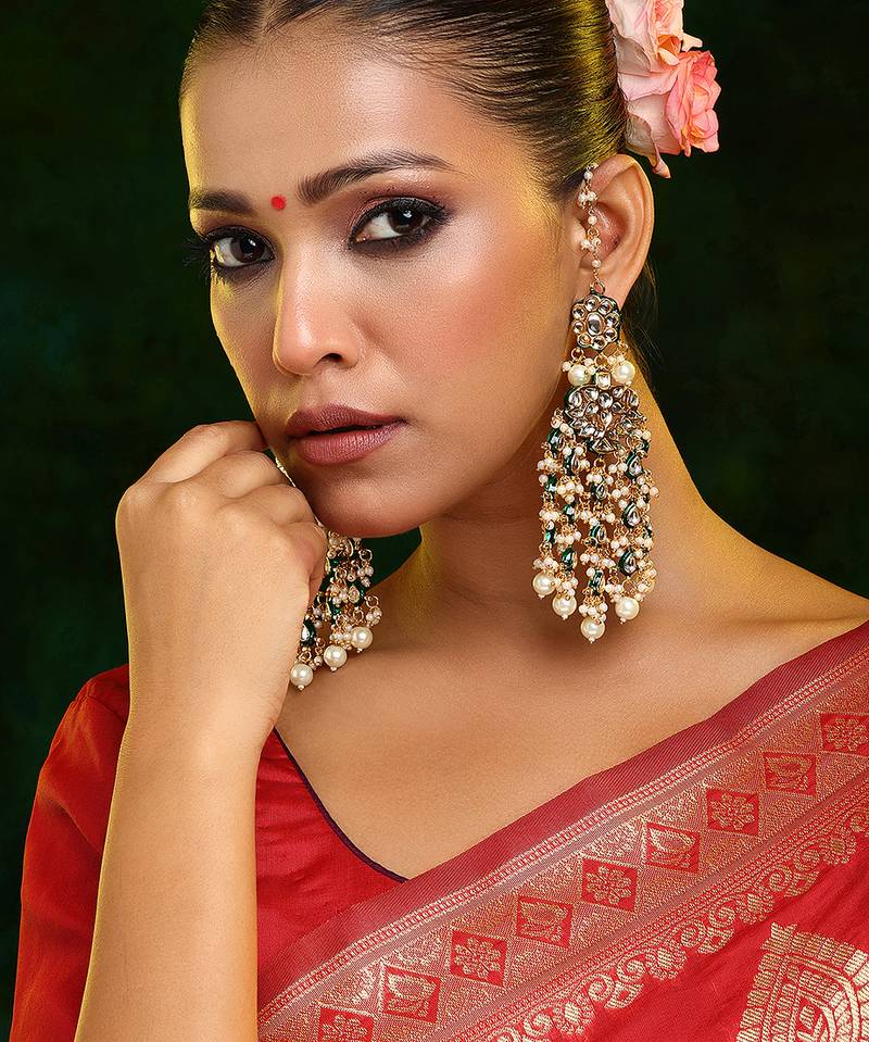 Gold Plated Kundan Dangler Earrings