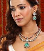 Gold Plated Kundan Turquoise Stone Necklace Set