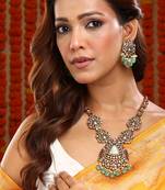 Gold Plated Kundan Green Stones Necklace Set