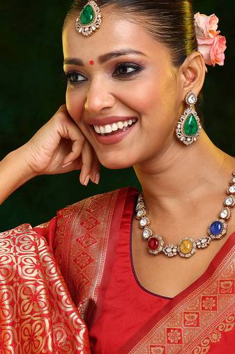 Gold Plated Kundan Multicolor Stone Necklace Set